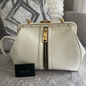 Versace White and Gold Satchel with Vintage-Inspired Elegance